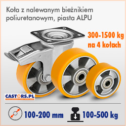 Kółka transportowe do duzych obciążeń - aluminiowe z bieżnikiem poliuretanowym. Do wózków transportowych i magazynowych. 500 kg 1000 kg 1500 kg