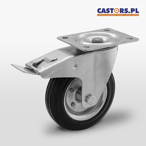 WYPRZEDAŻ - Kółko transportowe obrotowe z hamulcem metalowo-gumowe 200 mm LO-CKPW-SG 200W-HC  koło gumowe stalowa piasta  Nośność 230 kg / 200mm / wałeczkowe