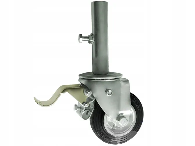 Kółko do rusztowań metalowo-gumowe 125mm z rurą obudowa skrętna z hamulcem CAST-ZAB-ZR25H