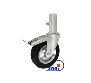 Kółko do rusztowań metalowo-gumowe 200mm z rurą 42mm w obudowie skrętnej z hamulcem CAST-ZAB-ZR65NWH