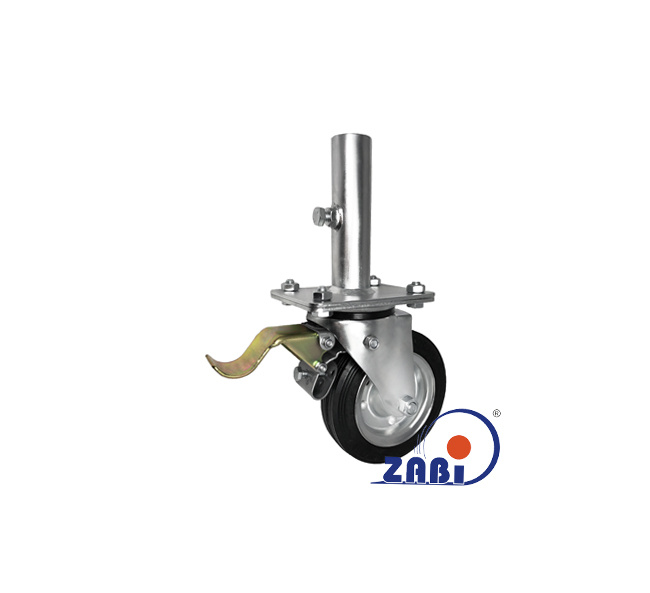 Kółko do rusztowań metalowo-gumowe 160mm z rurą 35mm w obudowie skrętnej z hamulcem CAST-ZAB-ZR45H/35