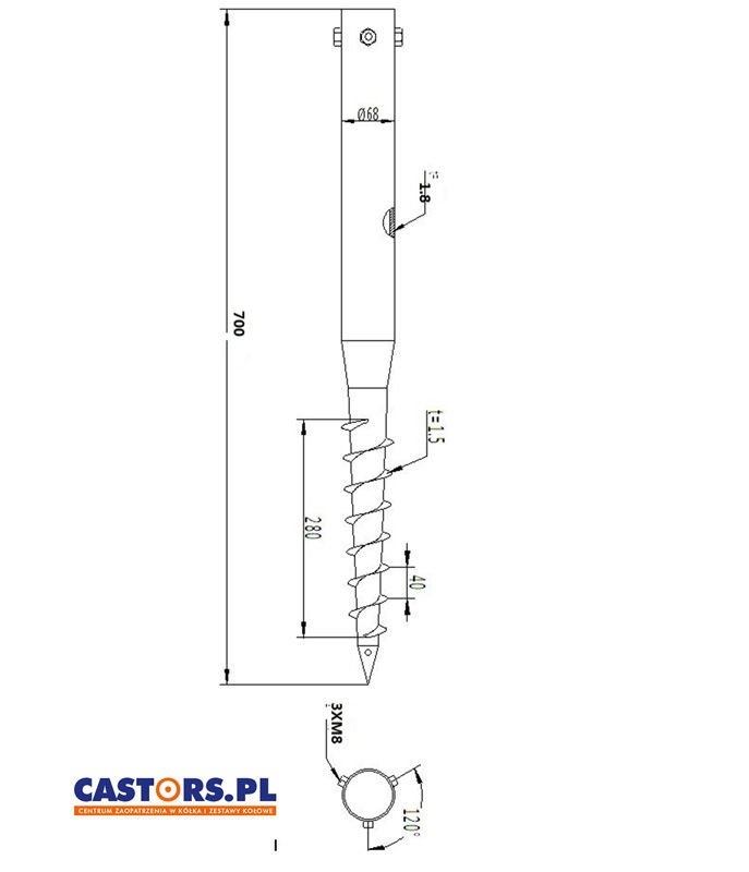 Kotwa do ziemi wkręcana 68x700mm - główka okrągła fi 68mm - podstawa do słupa
