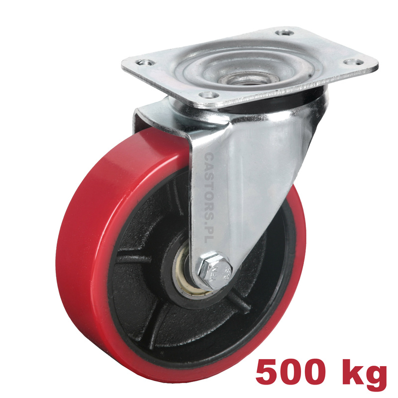 Kółko transportowe fi 200 przemysłowe skrętne obrotowe do dużych obciążeń CASTKPM-BZPU 200K - 500kg mocne koło żeliwno-poliuretanowe OUTLET KOŁA PRZEMYSŁOWE