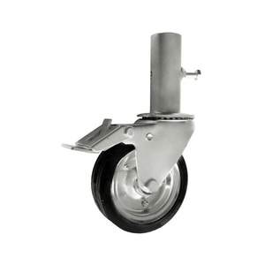 Kółko do rusztowań metalowo-gumowe 160mm z rurą 42mm w obudowie skrętnej z hamulcem CAST-ZAB-ZR45NWH
