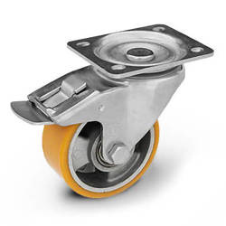 Kółko do wózka transportowego fi 125 mm 300 kg obrotowe z hamulcem do dużych obciążeń LO-SBM-ALPU 125K-HC aluminiowo-poliuretanowe