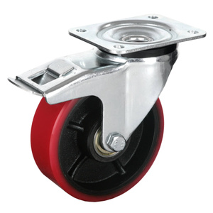 Koło transportowe fi 160 do dużych obciążeń skrętne obrotowe z hamulcem CASTKPM-BZPU 160K-HC - 500kg mocne koło żeliwno-poliuretanowe OUTLET KOŁA PRZEMYSŁOWE