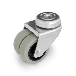 Podwójne kółko transportowe na śrubę M10 KMDA-PPU 50S Piasta poliuretan Oponka twarda poliuretanowa Nośność 100 kg / 50mm / ślizgowe / mocowanie otwór