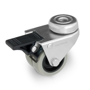 Podwójne kółko transportowe z hamulcem na śrubę M10 KMDA-PPU 50S-HC Piasta poliuretan Oponka twarda poliuretanowa Nośność 100 kg / 50mm / ślizgowe / mocowanie otwór