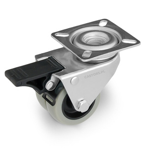 WYPRZEDAŻ OUTLET  Podwójne kółko meblowe  z hamulcem LOPDA-PU 50S-HC Oponka poliuretanowa 100 kg / 50mm / ślizgowe / mocowanie płytka