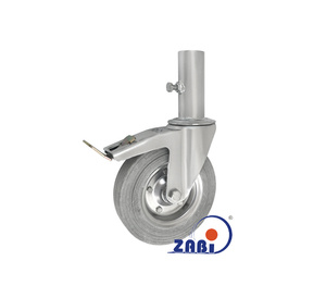 Kółko do rusztowań metalowo-gumowe 200mm z rurą 42mm w obudowie skrętnej z hamulcem CAST-ZAB-ZR65NSWH
