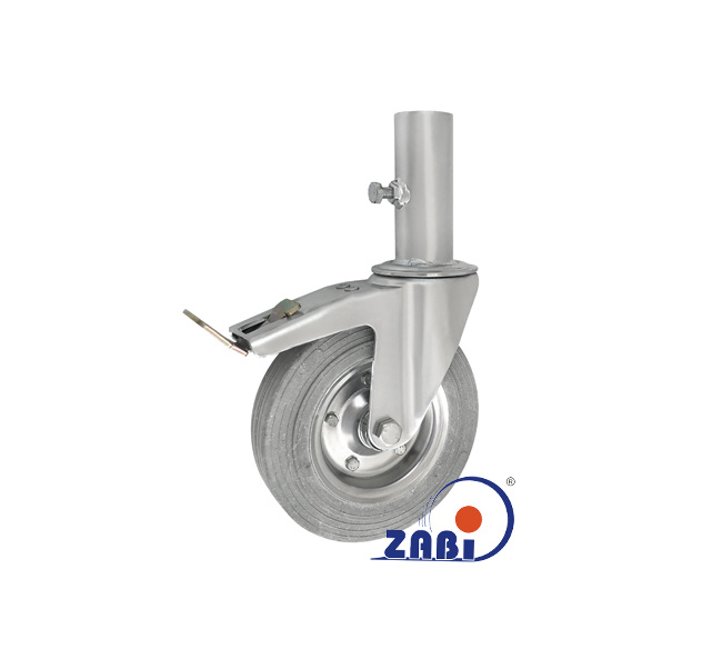 Kółko do rusztowań metalowo-gumowe 200mm z rurą 42mm w obudowie skrętnej z hamulcem CAST-ZAB-ZR65NSWH