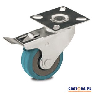 Zestaw kołowy skrętny z hamulcem CKPA-PG 50S-HC piasta polipropylenowa / gumowa opona / łożysko ślizgowe / nośność 35 kg