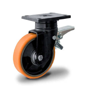 Zestaw kołowy skrętny z hamulcem KPWW-ZPU 200K-HC z bieżnikiem poliuretanowym. Nośność 1100 kg / 200mm/ kulkowe