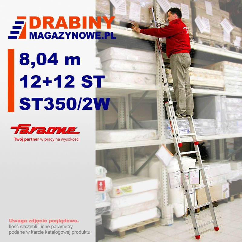 2-ELEMENTOWA DRABINA WYSUWANA DRABMAG MOD. 100.2 TYP ST 350/2W  - 12+12 stopni - max. wysokość 8,04 m