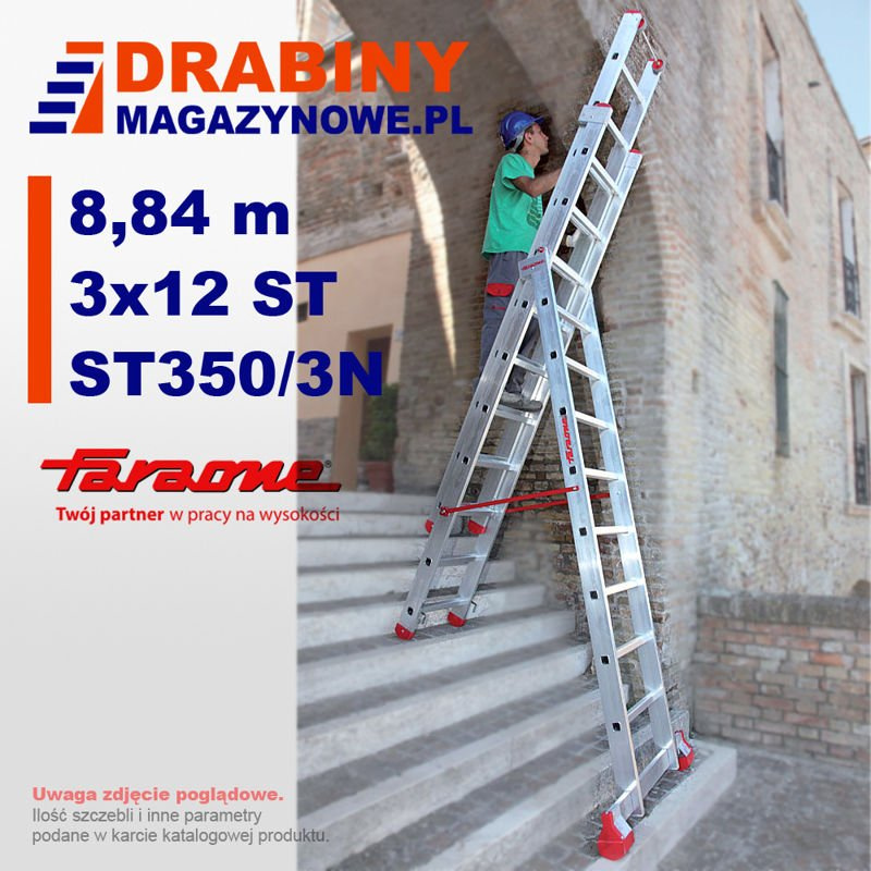 3-ELEMENTOWA DRABINA WIELOFUNKCYJNA DRABMAG MOD. 150.3 TYP ST350/3N - 12+12+12 stopni - max. wysokość 8,84 m