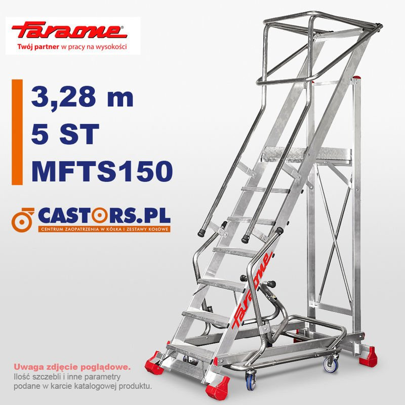 Drabina przemysłowa magazynowa przejezdna Faraone MFTS150 - 5 stopni - 3,26m