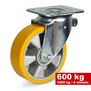 Kółko transportowe obrotowe do dużych obciążeń 600 kg/1800 kg KPW-ALPU 160K 160 mm aluminiowo-poliuretanowe