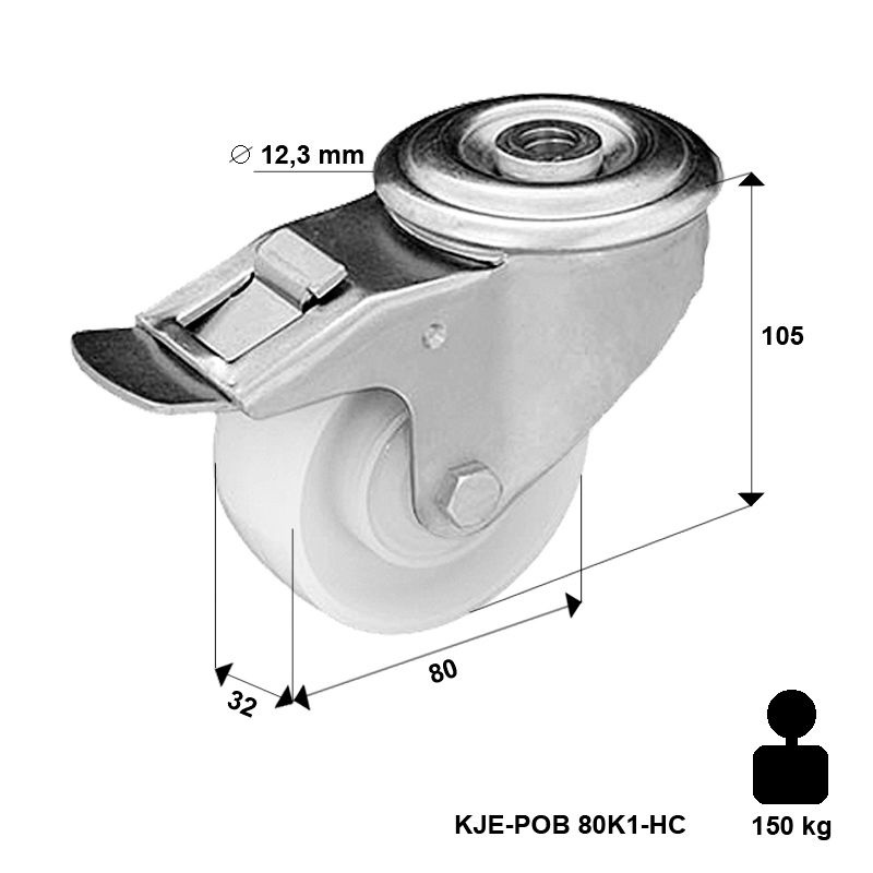 Kółko transportowe z hamulcem 80mm KJE-POB 80K1-HC poliamidowe 150kg z tworzywa sztucznego