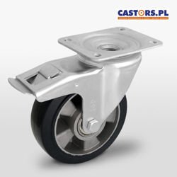 Koło do wózka obrotowe transportowe z hamulcem KPM-ALGE 160K-HC z kołem gumowym piasta aluminium. Nośność 300 kg / 160mm/ kulkowe
