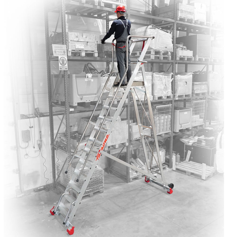 PROFESJONALNA ALUMINIOWA MAGAZYNOWA DRABINA FARAONE SMT 250 DRABMAG - 8 stopni - max. wysokość 3,74 m