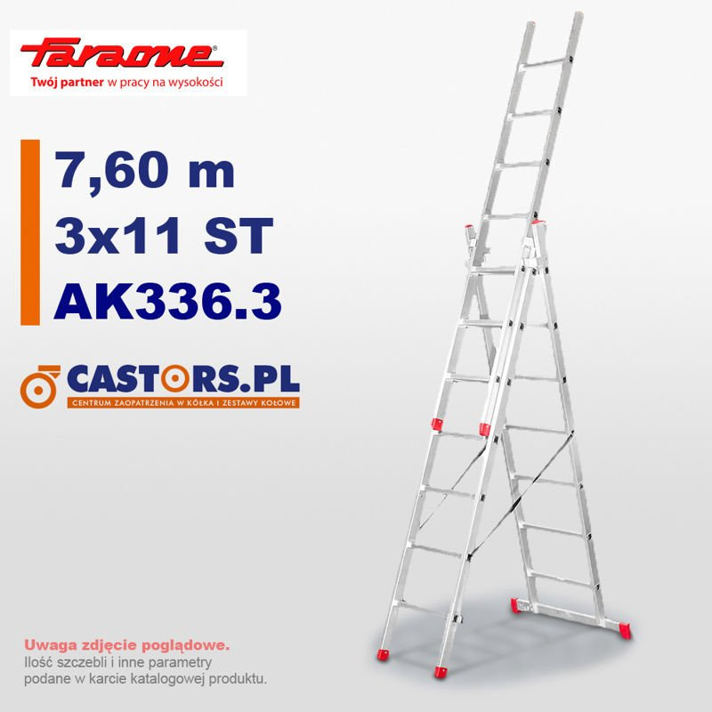 Wielofunkcyjna drabina 3-elementowa mod. AK CASTMAG TYP AK 336.3  - 3x11 stopni - max. wysokość 7,6 m