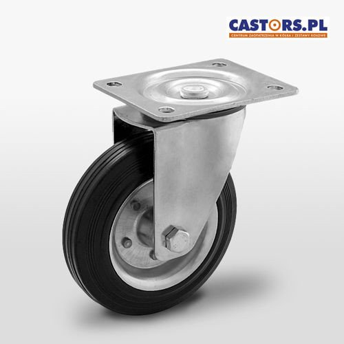 Zestaw kołowy skrętny CKPW-SG 200W  koło gumowe stalowa piasta  Nośność 230 kg / 200mm / wałeczkowe