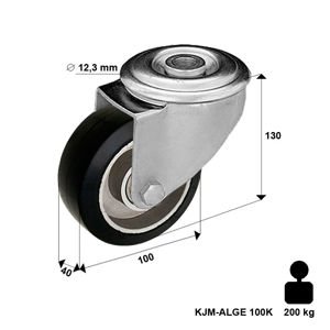 Zestaw kołowy skrętny KJM-ALGE 100K z kołem gumowym piasta aluminium. Nośność 160 kg / 100mm/ kulkowe