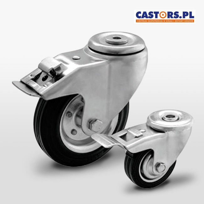 Zestaw kołowy skrętny z hamulcem CKJS-SG 125W-HC koło metalowo-gumowe stalowa piasta  Nośność 100 kg / 125mm / wałeczkowe