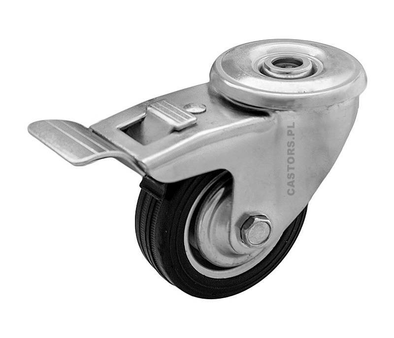 Zestaw kołowy skrętny z hamulcem CKJS-SG 125W-HC koło metalowo-gumowe stalowa piasta  Nośność 100 kg / 125mm / wałeczkowe
