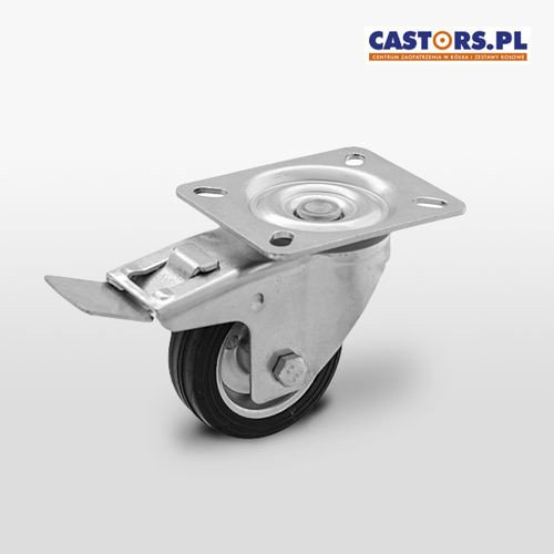 Zestaw kołowy skrętny z hamulcem CKPW-SG 80W-HC  koło metalowo-gumowe stalowa piasta  Nośność 50 kg / 80mm / wałeczkowe
